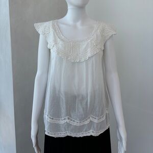 Diaphanous Jill Stuart Ruffled White Lace Blouse
